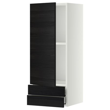 Навесной шкаф с дверцей, 2 ящика, белый, Тингсрид черный 40x100 см IKEA МЕТОД / МАКСИМЕРА 392.353.90