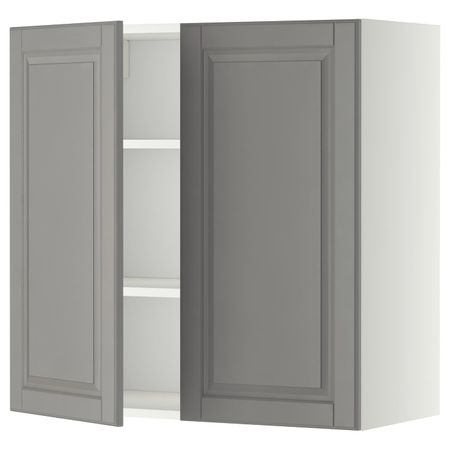 Навесной шкаф с полками/2дверцы, белый/Будбин серый 80x80 см IKEA METOD МЕТОД 794.467.53
