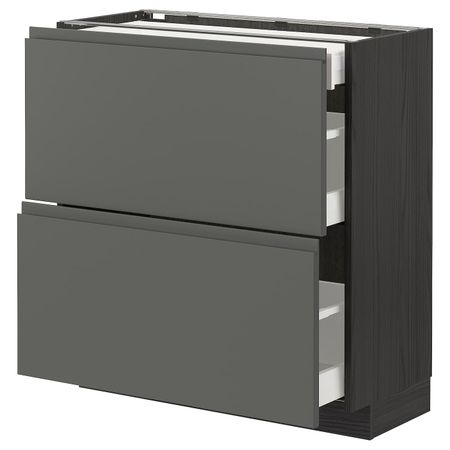 Напольный шкаф/2фасада/3ящика, черный/Воксторп темно-серый 80x37 см IKEA МЕТОД / МАКСИМЕРА 393.110.82