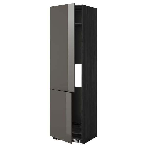 Высокий шкаф для холодильника/морозильника, 2 дверцы МЕТОД, черный, Рингульт серый (60x60x220 см) - схема-чертеж с размерами