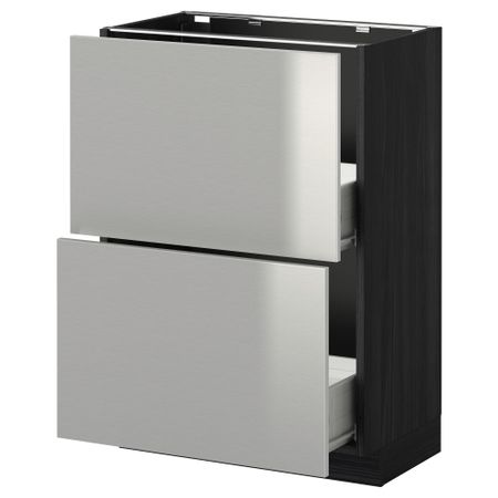 Напольный шкаф с 2 ящиками МЕТОД / ФОРВАРА, черный, Гревста нержавеющ сталь