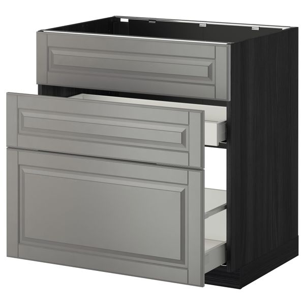 Напольный шкаф под мойку + 3 фронтальных панели, 2 ящика МЕТОД / МАКСИМЕРА, черный, Будбин серый - схема-чертеж с размерами