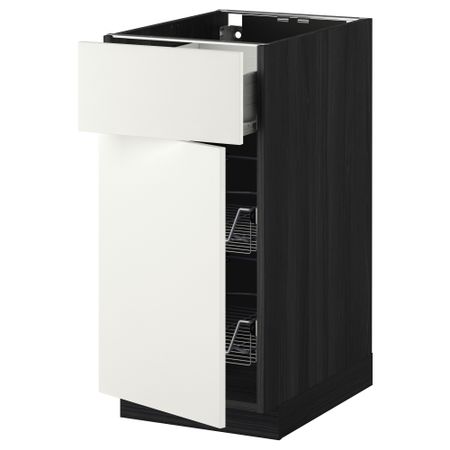 Напольный шкаф с проволочной корзиной, ящиком, дверью МЕТОД / ФОРВАРА, черный, Хэггеби белый