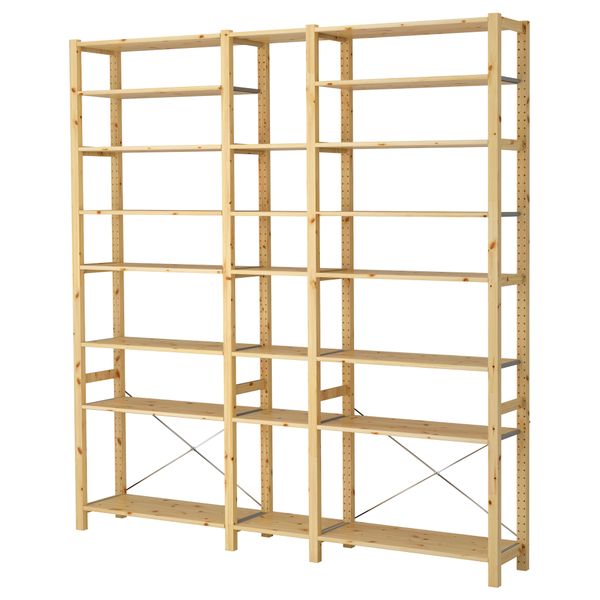 3 секции, полки ИВАР, сосна (219x30x226 см) - фото 2