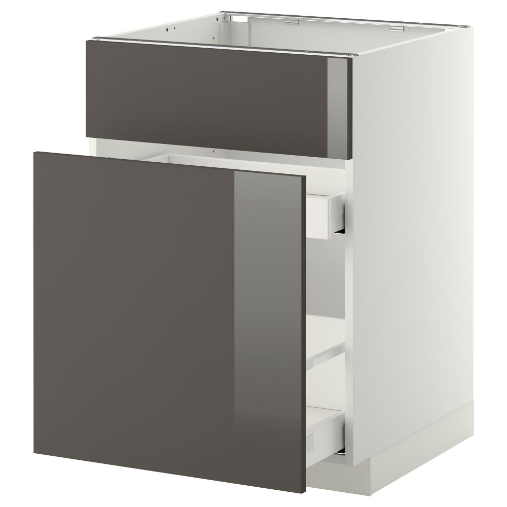 Напольный шкаф под мойку, сорт муcора, 1 дверца, 2 ящика МЕТОД / МАКСИМЕРА, белый, Рингульт серый (60x60 см) - схема-чертеж с размерами