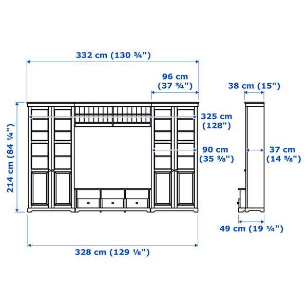 Шкаф для ТВ, комбинация, 332x214 см, белый IKEA LIATORP ЛИАТОРП 390.460.64 - схема-чертеж с размерами