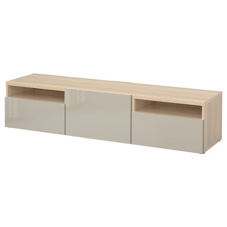 Тумба под ТВ, под беленый дуб/Сельсвикен глянцевый, бежевый 180x42x39 см IKEA BESTÅ БЕСТО 893.286.12