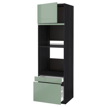 Высокий шкаф для духовки комбинированный, духовка + дверца, 2 ящика МЕТОД / МАКСИМЕРА, черный, Калларп светло-зеленый