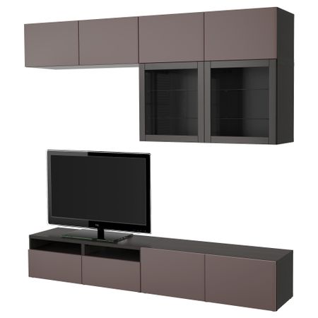 Шкаф для ТВ, комбинированный, стекляные дверцы БЕСТО, черно-коричневый, Вальвикен темно-коричневый, прозрачное стекло
