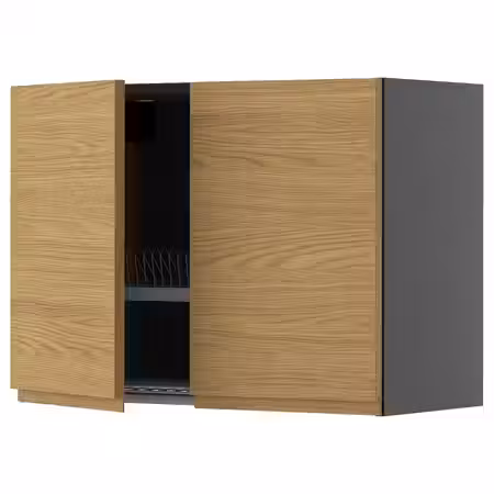 METOD Навесной шкаф с сушилкой/2дверцы - черно-серый/Voxtorp под дуб 80x60 см
