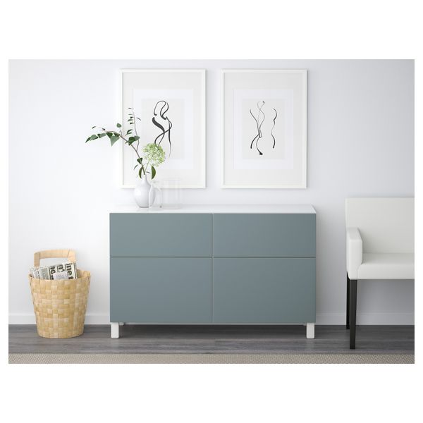 Комбинация для хранения с ящиками БЕСТО, белый, Вальвикен серо-бирюзовый (120x40x74 см) - схема-чертеж с размерами