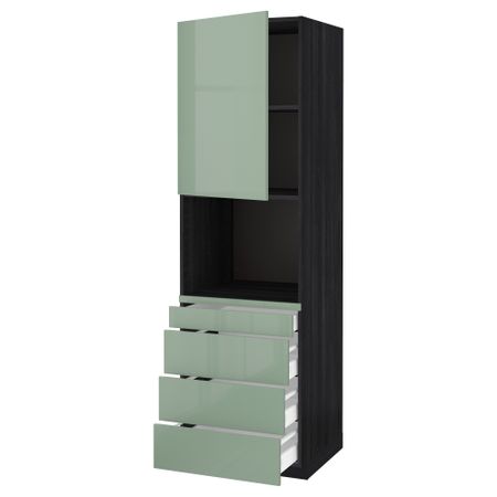 Высокий шкаф для комбинированния СВЧ, 4 ящика МЕТОД / МАКСИМЕРА, черный, Калларп светло-зеленый (60x60x200 см)