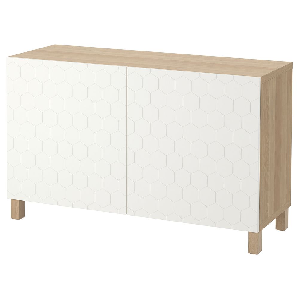 Комбинация для хранения с дверцами, под беленый дуб/вассвик/стуббарп белый 120x40x74 см IKEA БЕСТО 392.771.58 - фото 1