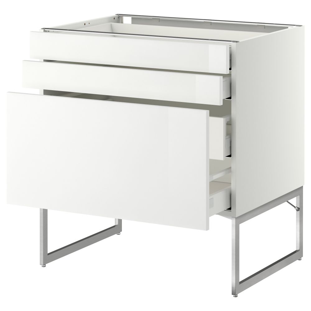 Напольный шкаф 3 фронтальных панели, 2 нижних, 2 средних ящика МЕТОД / МАКСИМЕРА, белый, Рингульт белый - схема-чертеж с размерами