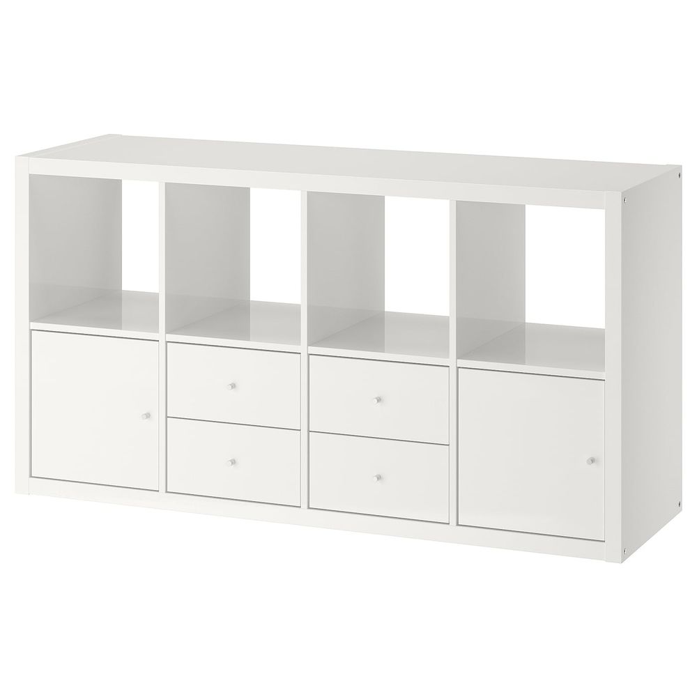 Стеллаж с 4 вставками, глянцевый, белый 77x147 см IKEA KALLAX КАЛЛАКС 492.783.03 - фото 1
