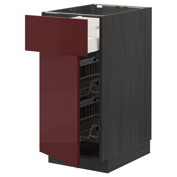 Напольный шкаф с проволочной корзиной/ящ/дверью, черный Калларп/глянцевый темный красно-коричневый 40x60 см IKEA МЕТОД / - схема-чертеж с размерами