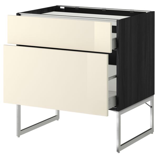 Напольный шкаф, 2 фронтальных панели, 3 ящика МЕТОД / МАКСИМЕРА, черный, Рингульт кремовый - схема-чертеж с размерами