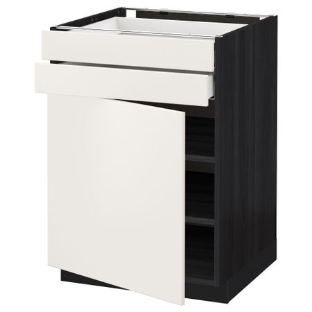 Напольный шкаф с дверцей, 2 ящиками МЕТОД / МАКСИМЕРА, черный, Веддинге белый