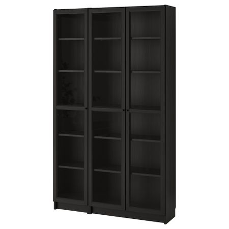 Шкаф книжный со стеклянными дверьми, 120x30x202 см, черно-коричневый IKEA BILLY БИЛЛИ, OXBERG ОКСБЕРГ 992.817.94