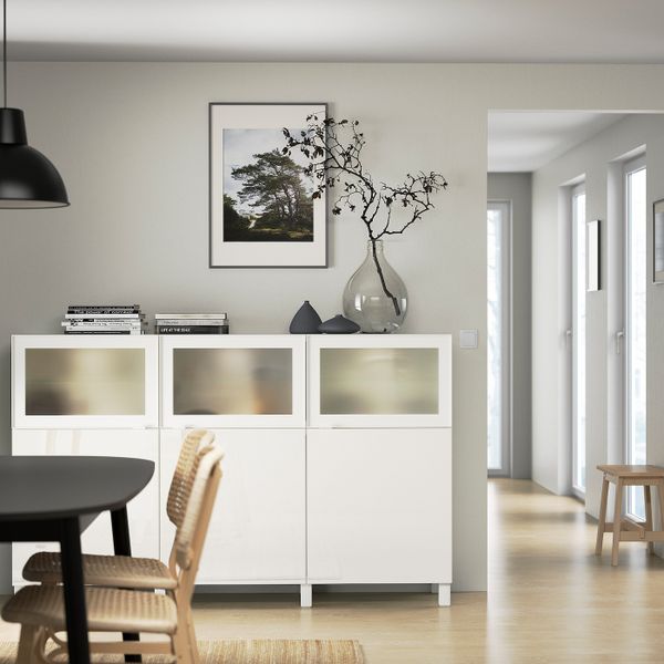 Стеклянная дверь, белый, матовое стекло 60x38 см IKEA GLASSVIK ГЛАССВИК 203.839.55 - схема-чертеж с размерами
