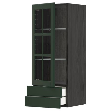 Навесной шкаф, стеклянная дверца, 2 ящика, черный/Будбин темно-зеленый 40x100 см IKEA МЕТОД / МАКСИМЕРА 493.134.29