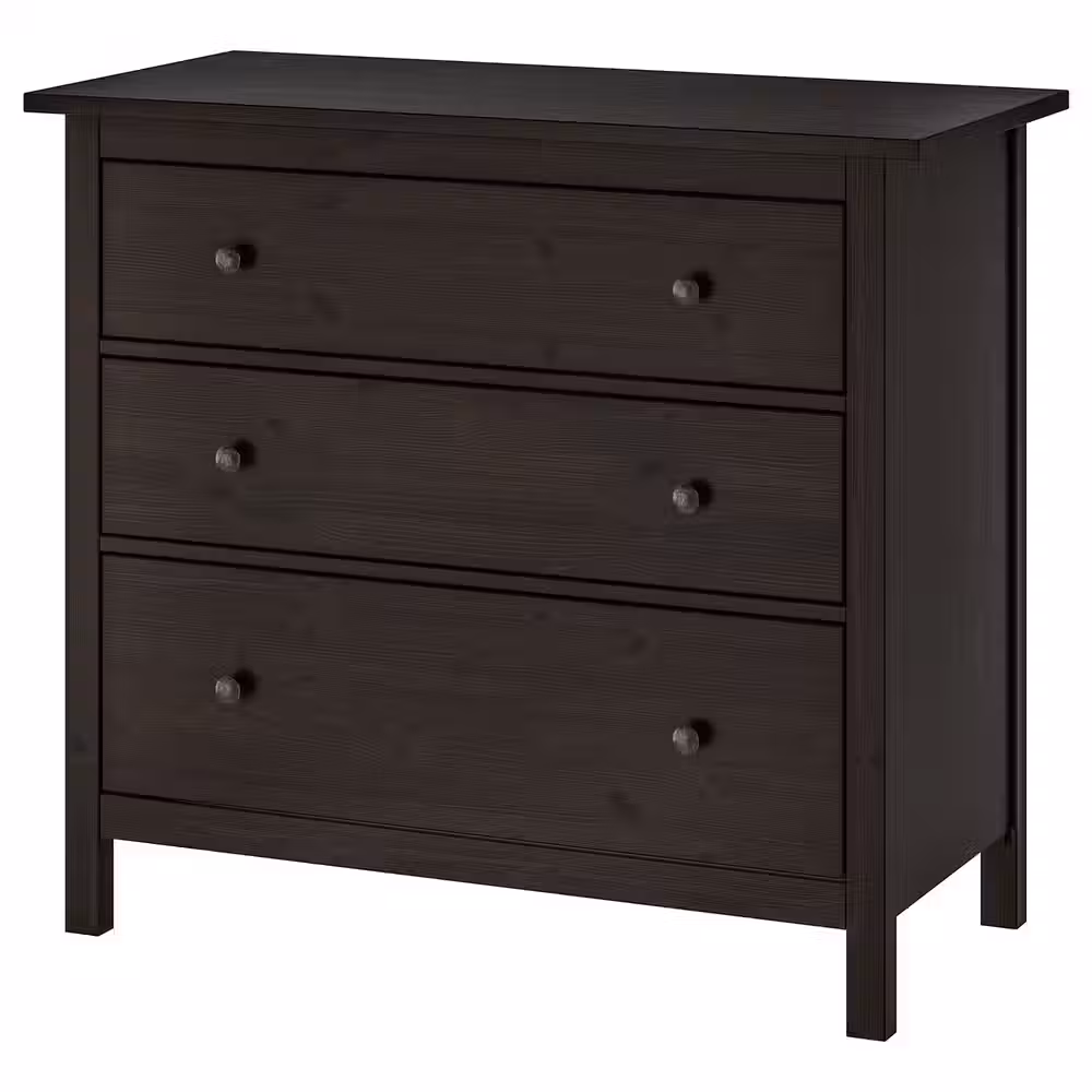 HEMNES Комод с 3 ящиками - черно-коричневый 108x96 см - фото 1