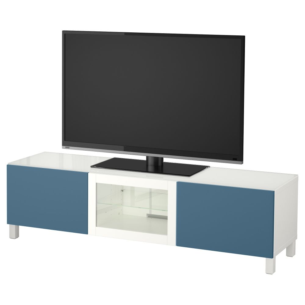 Тумба под ТВ, с дверцами БЕСТО, белый Вальвикен, темно-синий прозрачное стекло - фото 1
