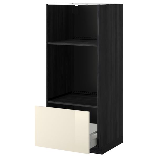 Высокий шкаф с ящиком для духовки/СВЧ МЕТОД / МАКСИМЕРА, черный, Рингульт кремовый (60x60x140 см) - схема-чертеж с размерами