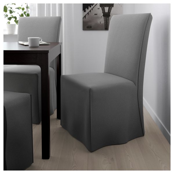 Стул с длинным чехлом ХЕНРИКСДАЛЬ, темно-коричневый, Рисане серый - фото 3