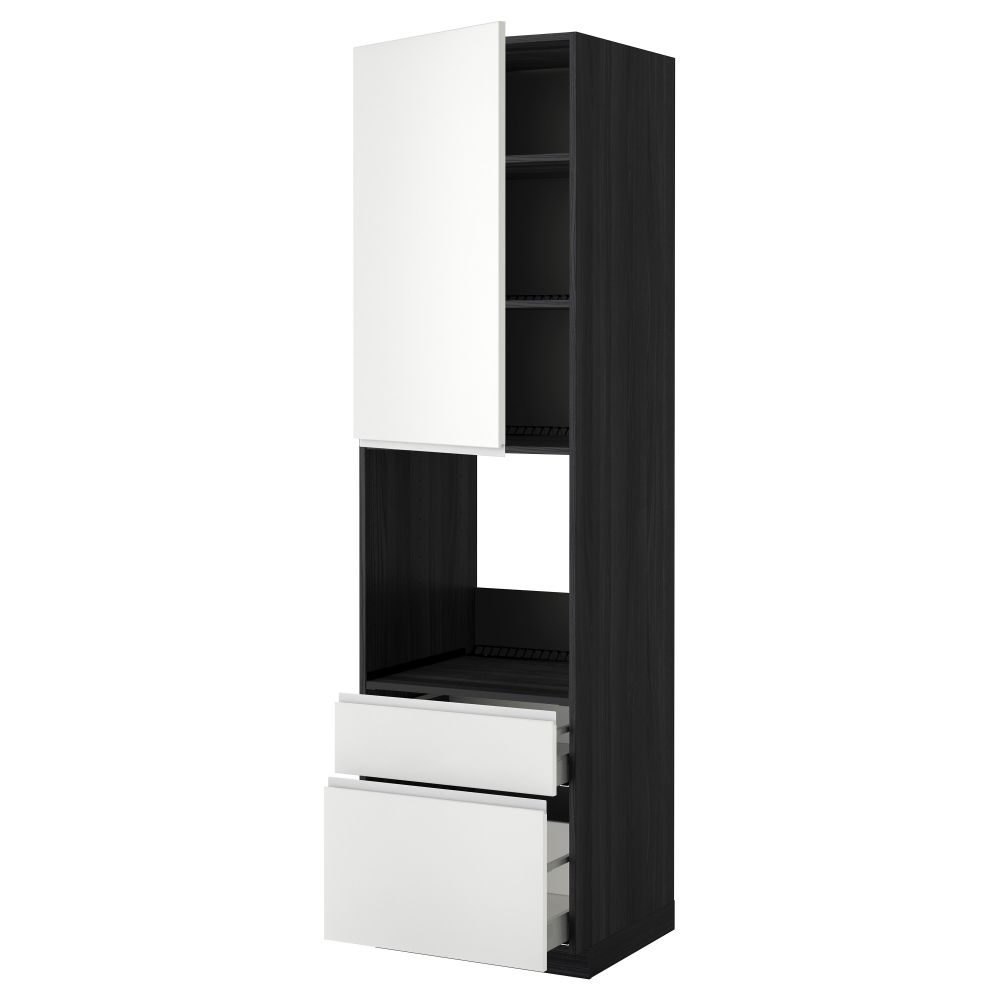 Высокий шкаф для духовки + дверь, 2 ящика МЕТОД / МАКСИМЕРА, черный, Нодста белый - фото 1