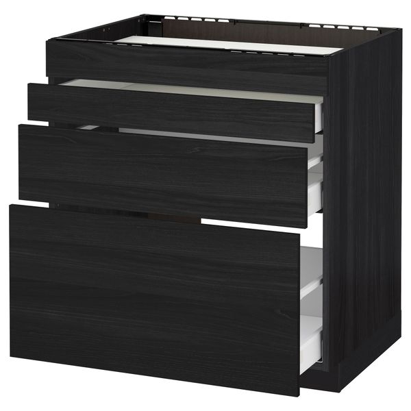 Напольный шкаф для духовки, 4фасада, 3 ящика МЕТОД / МАКСИМЕРА, черный, Тингсрид черный - схема-чертеж с размерами