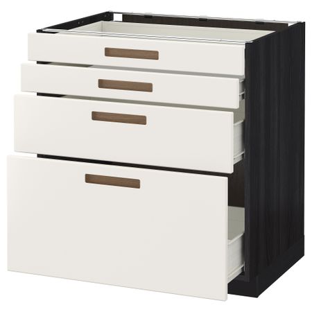 Напольный шкаф 4 фронтальных панели, 4 ящика МЕТОД / ФОРВАРА, черный, Мэрста белый