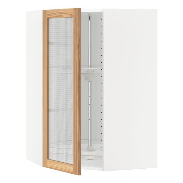 Угловой навесной шкаф с вращающейся секция, стеклянная дв, белый/Торхэмн ясень 68x100 см IKEA METOD МЕТОД 592.260.59 - фото 1