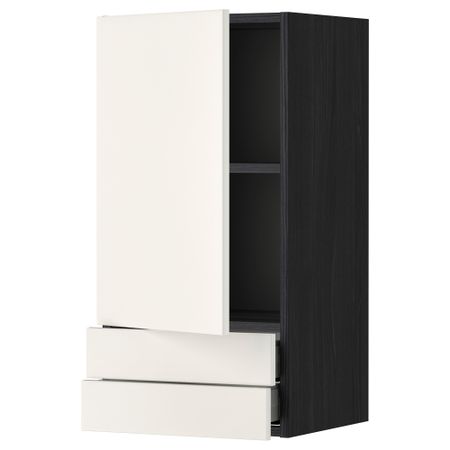 Навесной шкаф с дверцей, 2 ящика МЕТОД / МАКСИМЕРА, черный, Веддинге белый