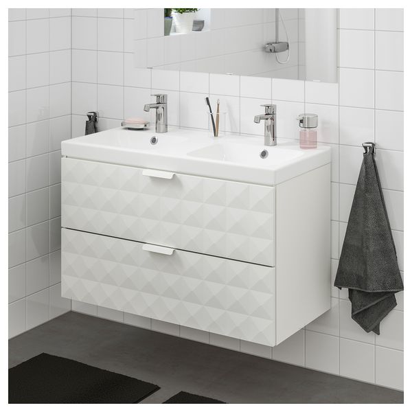 Шкаф для раковины с 2 ящиками ГОДМОРГОН / ОДЕНСВИК, Решён белый (103x49x64 см) - схема-чертеж с размерами