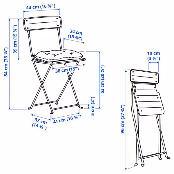 SUNDSÖ СУНДСЁ Стол и 2 складных стула - схема-чертеж с размерами