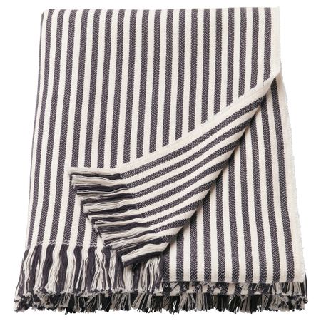 Плед ТУВАЛИ, в полоску белый, темно-серый (120x180 см)