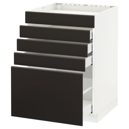 Напольный шкаф для варочной панели, 5 фасадов, 4 ящиков МЕТОД / МАКСИМЕРА, белый, Кунгсбакка антрацит