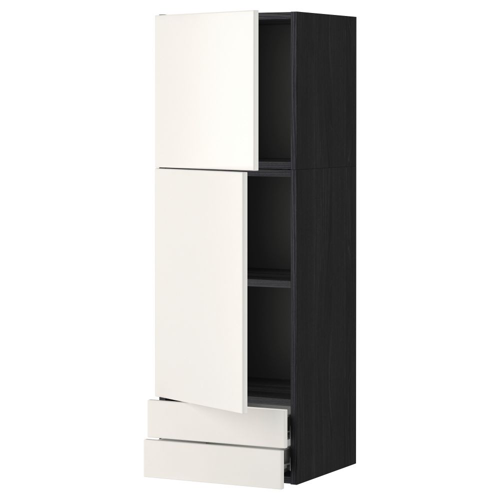 Навесной шкаф, 2 дверцы, 2 ящика МЕТОД / ФОРВАРА, черный, Веддинге белый - фото 1