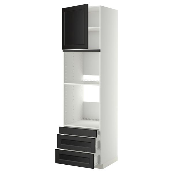 Высокий шкаф для духовки комбинированный, духовка + дверца, 3 ящика МЕТОД / ФОРВАРА, белый, Лаксарби черно-коричневый - фото 1