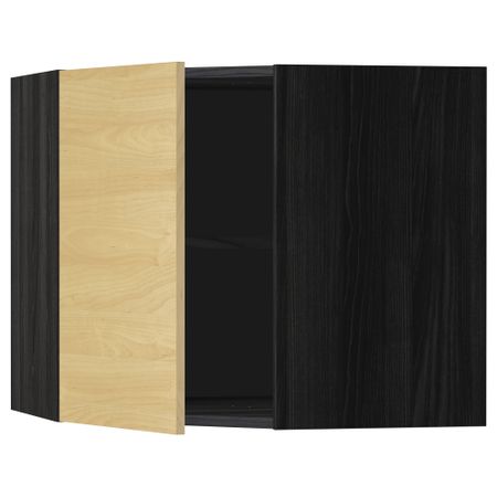 Угловой навесной шкаф с полками МЕТОД, черный, Тингсрид береза