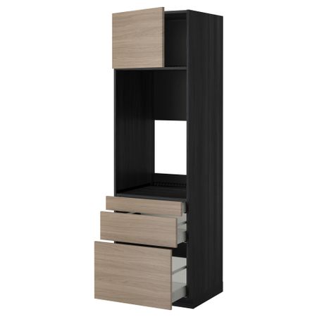 Высокий шкаф для двойной духовки, 3 ящика, дверца МЕТОД / МАКСИМЕРА, черный, Брокхульт светло-серый