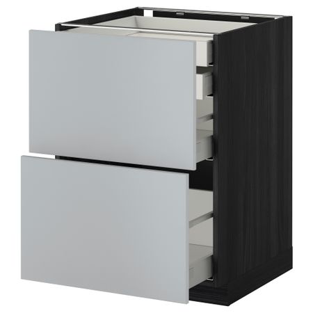 Напольный шкаф 2 фронтальные панели, 2 нижних, 1 средний, 1 высокий ящик МЕТОД / МАКСИМЕРА, черный, Веддинге серый