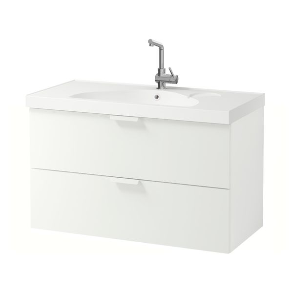 Шкаф для раковины с 2 ящиками ГОДМОРГОН / ЭДЕБОВИКЕН, белый (100x49x64 см) - схема-чертеж с размерами