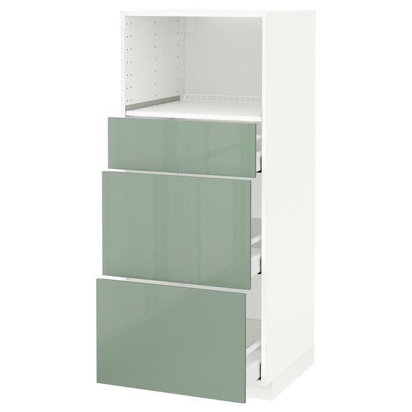 Высокий шкаф для СВЧ с 3 ящиками МЕТОД / МАКСИМЕРА, белый, Калларп светло-зеленый (60x60x140 см) - схема-чертеж с размерами