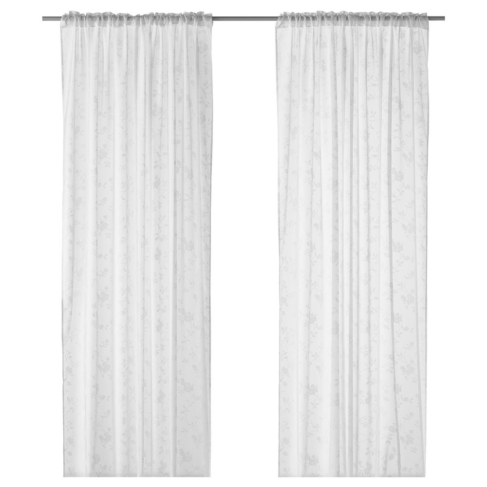 Гардины, 2 шт., белый/цветы 145x270 см IKEA ENGLALI ЭНГЛАЛИ 003.531.34 - фото 1