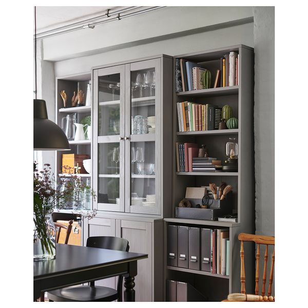 Комбинация для хранения + стеклянная дверцами, 203x47x212 см, серый IKEA HAVSTA ХАВСТА 492.659.23 - фото 10
