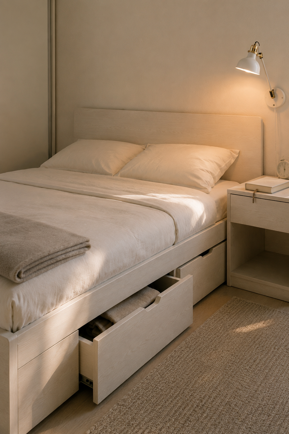 Кровать IKEA MALM 160×200 белая с низким изголовьем и двумя ящиками для хранения в спальне