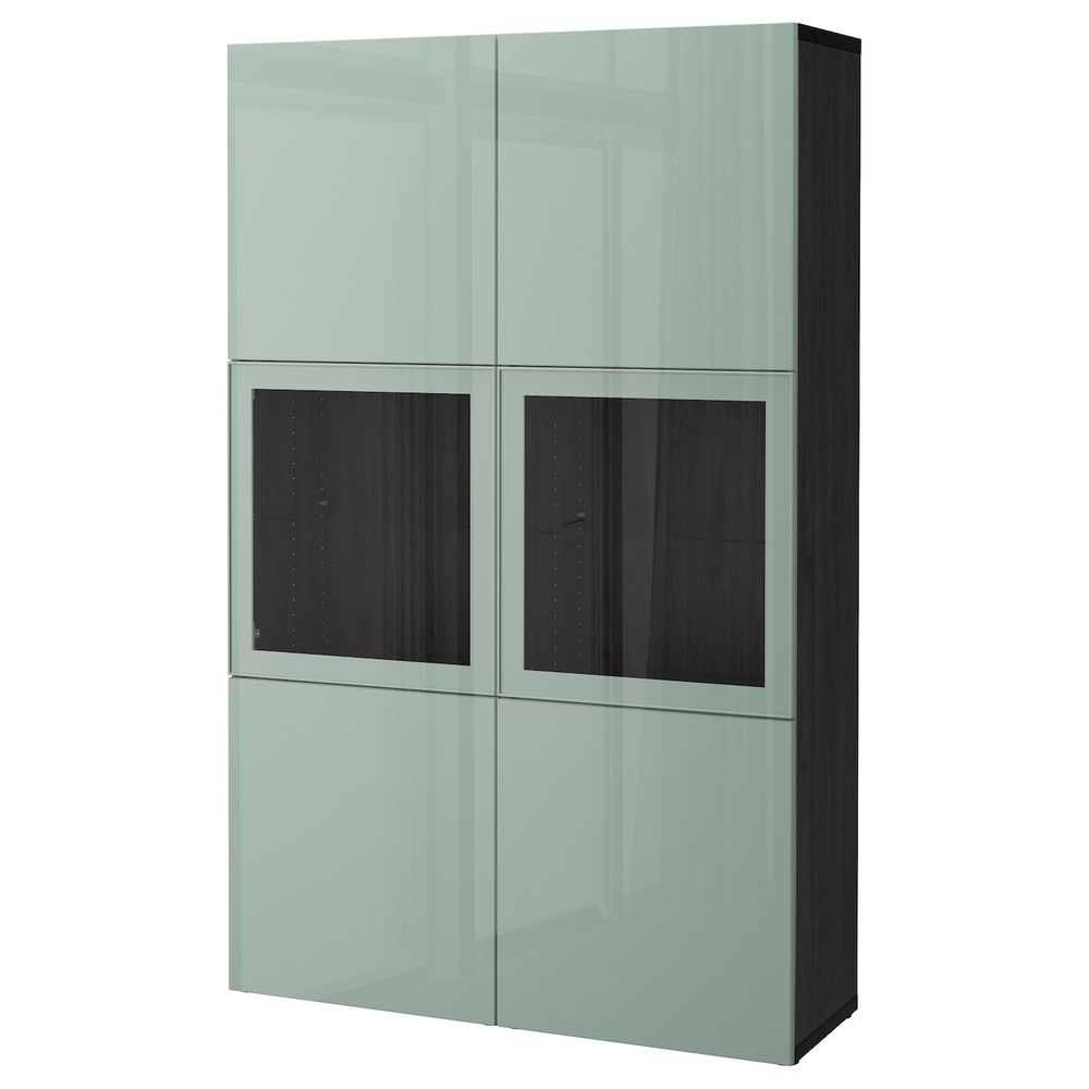 Комбинация для хранения + стеклянная дверц, черно-коричневый Сельсвикен, глянцевый/серо-зеленый светлый прозрачное стекло, - схема-чертеж с размерами