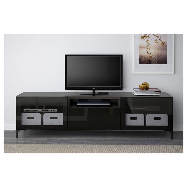 Тумба под ТВ БЕСТО, черно-коричневый, Сельсвикен глянцевый/черный прозрачное стекло (180x40x48 см) - фото 2